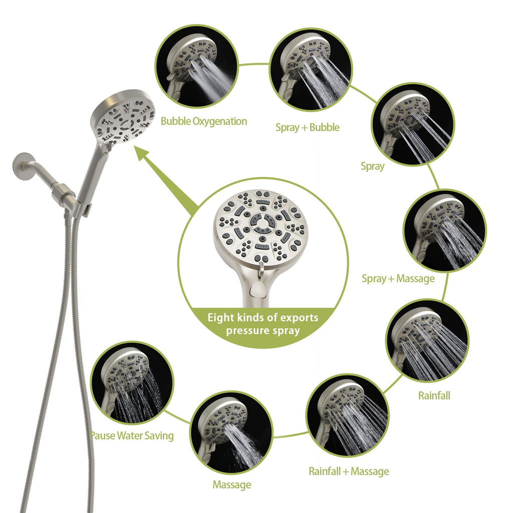 Multi Function Adjustable Hand Shower with 8 Settings - Brushed Nickel