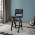 Black Bar Stools Set of 2 with Full Back Support - PU Leather