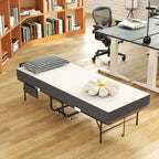 Twin Folding Bed with Adjustable Headboard & Memory Foam - Black