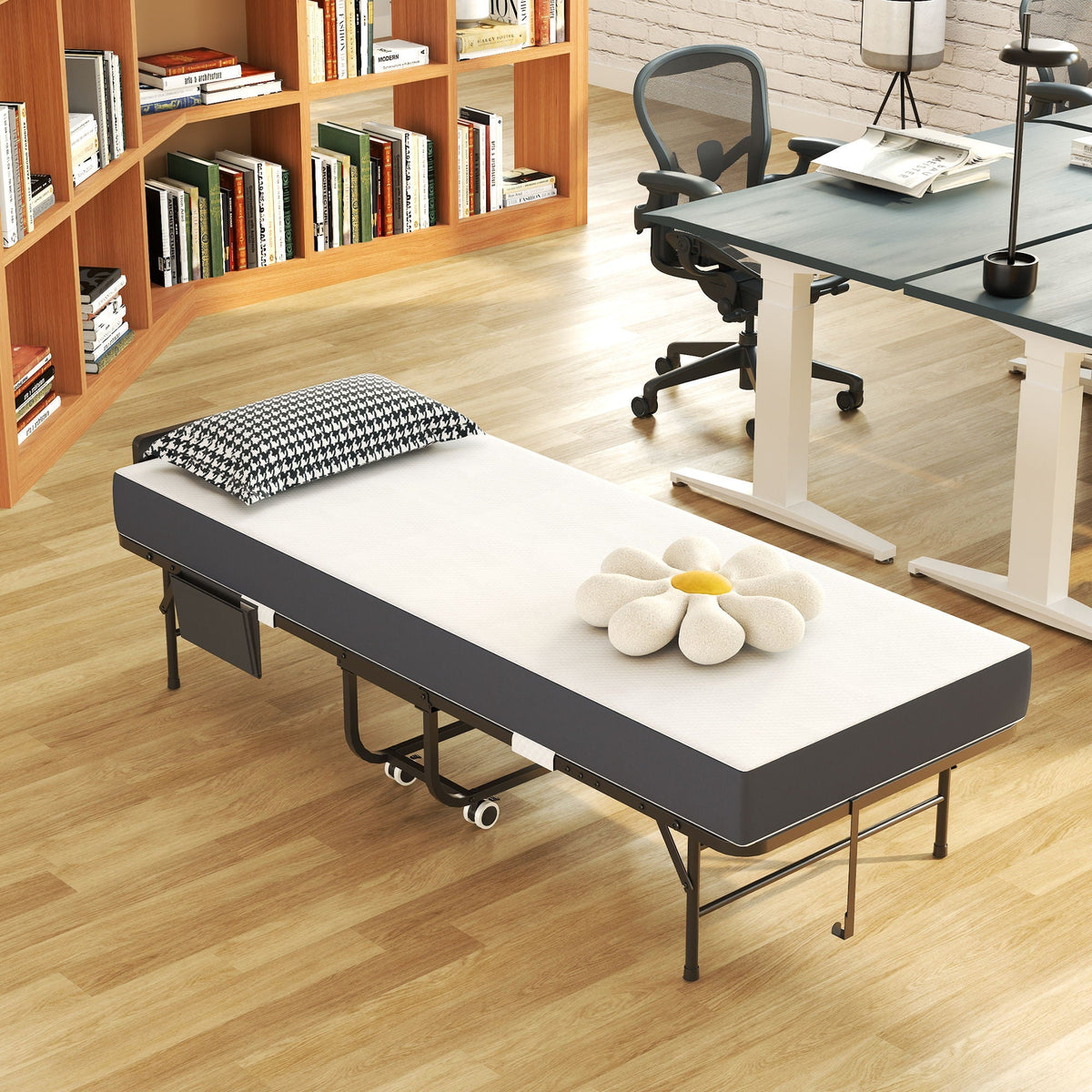 Twin Folding Bed with Adjustable Headboard & Memory Foam - Black