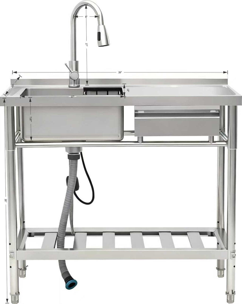 Stainless Steel Utility Sink with Pull-Out Faucet - Silver