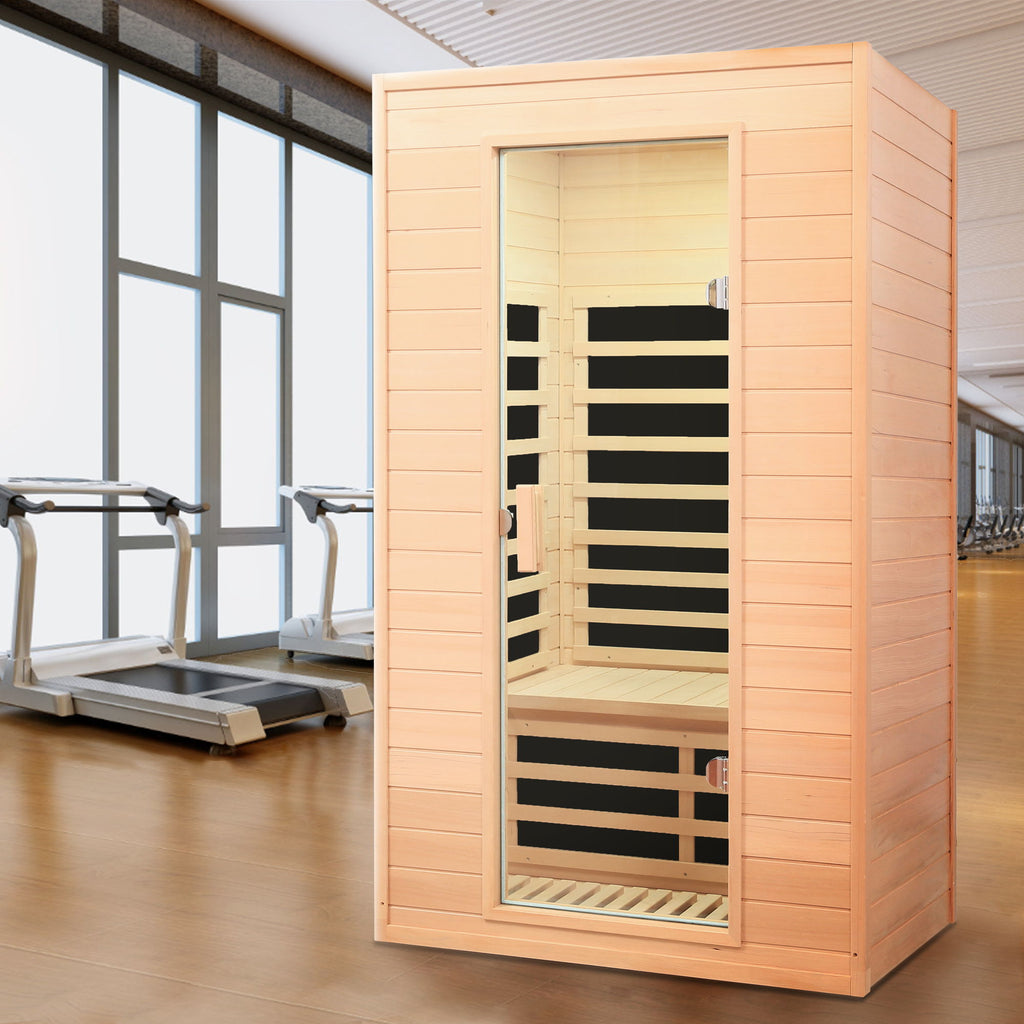 Hemlock Far Infrared Roof Embedded Indoor Sauna Room with LCD Controls - Light Brown