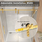Frameless Sliding Shower Door with Clear Tempered Glass - Brushed Gold