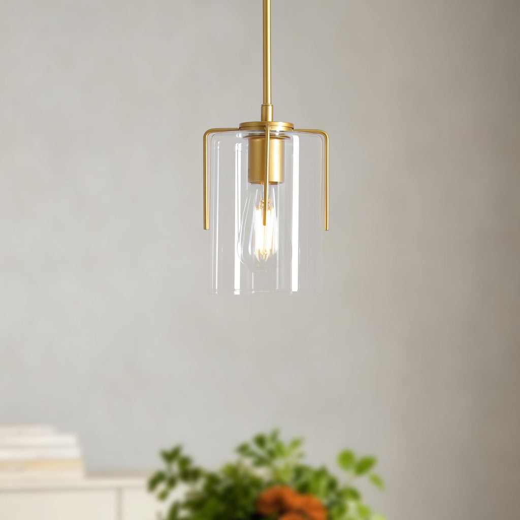 Adjustable Pendant Lighting with Clear Glass Shade - Black or Gold