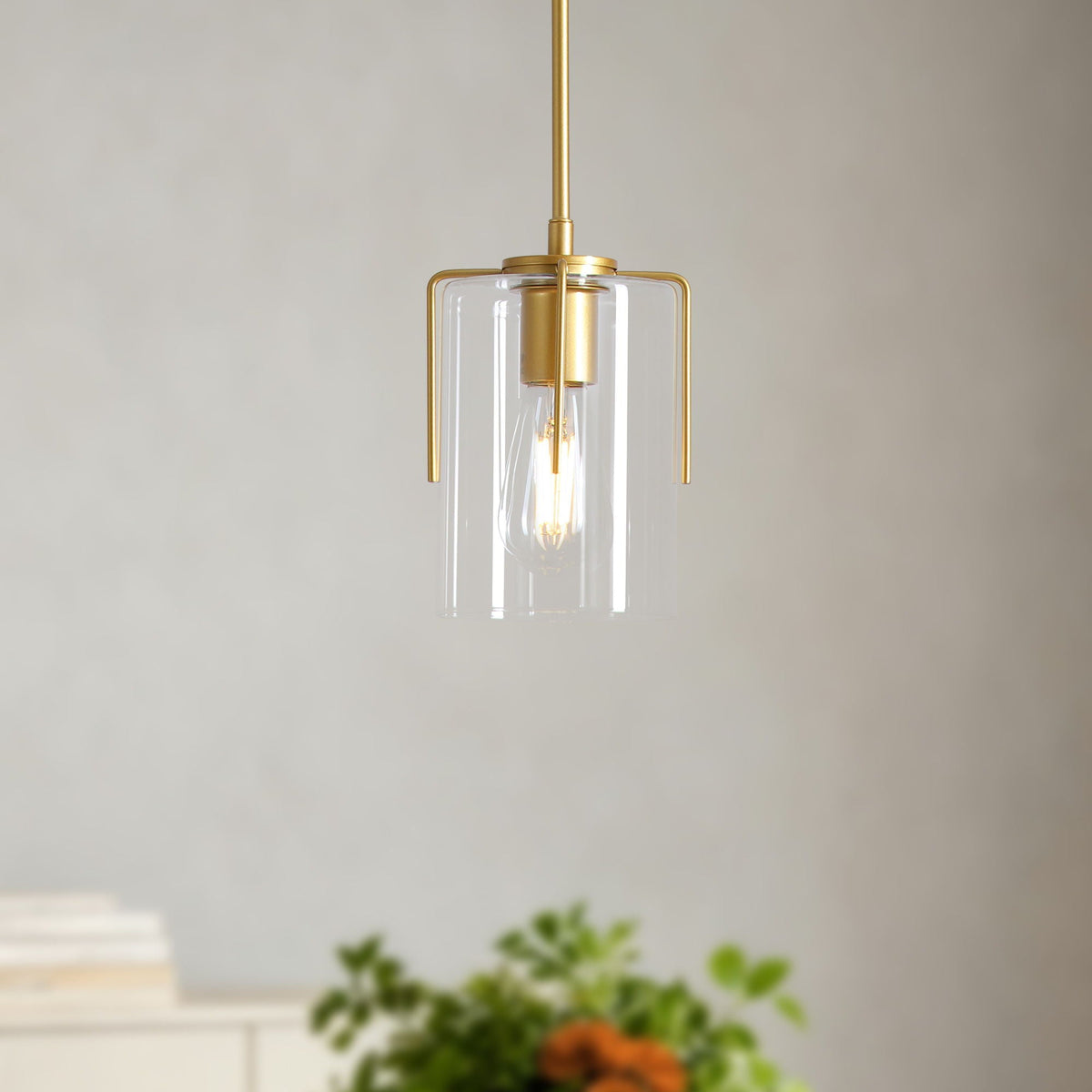 Adjustable Pendant Lighting with Clear Glass Shade - Black or Gold