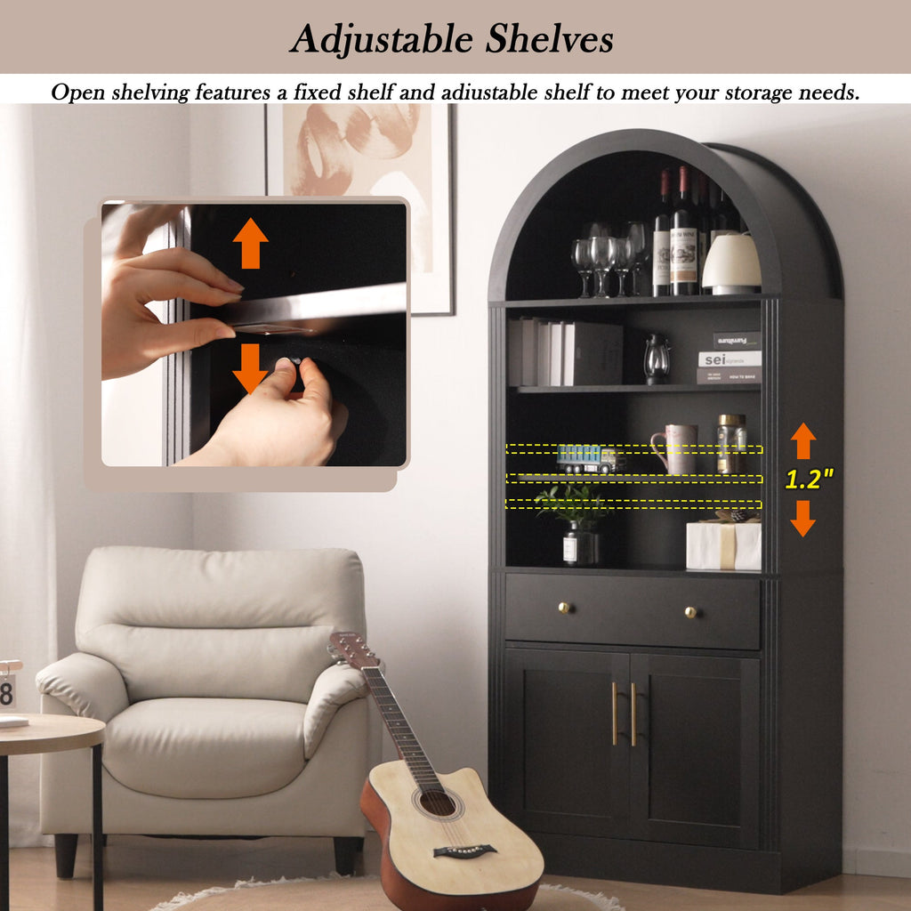 Arched Bookshelf with Storage Cabinet with Modern Curved Top - MDF