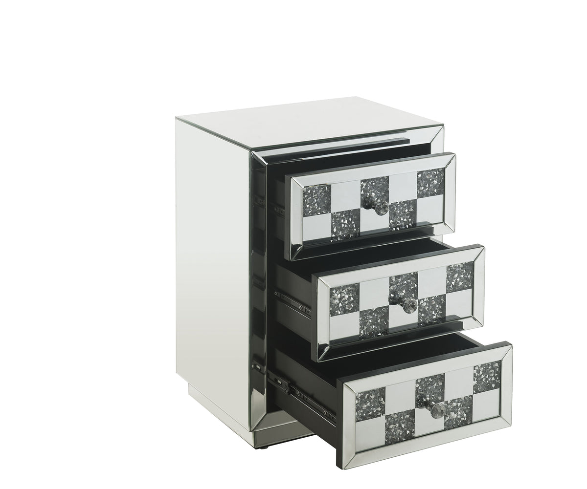Mirrored Accent Table with Faux Diamond Drawers - Silver