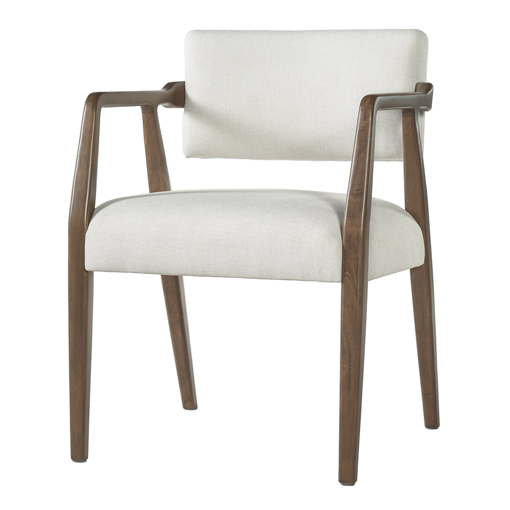 Mid-Century Rubber Wood Upholstered Dining Armchair Set of 2 - Beige