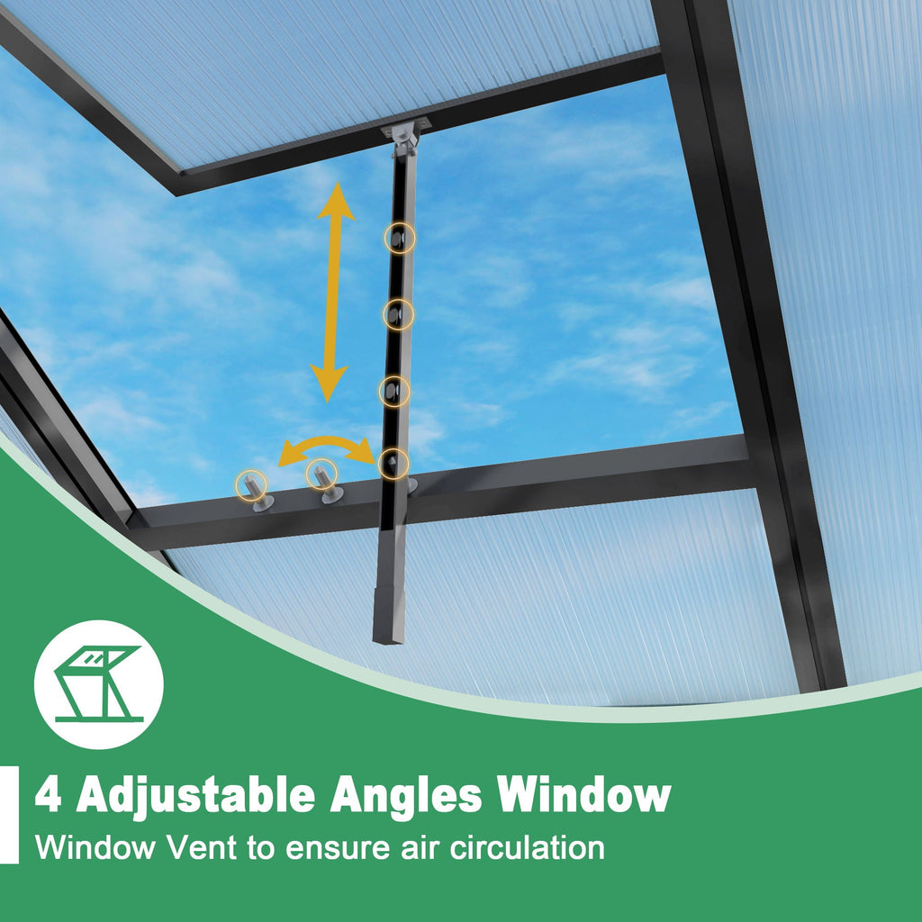 Windproof Greenhouse with Raised Base - Polycarbonate Panels - Black
