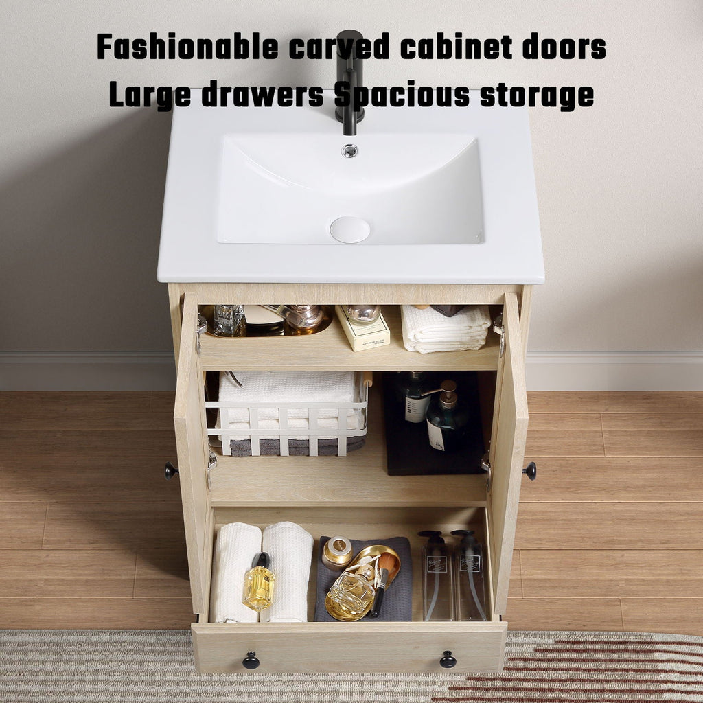 Bathroom Vanity with Porcelain Basin and 1 Drawer - Brown