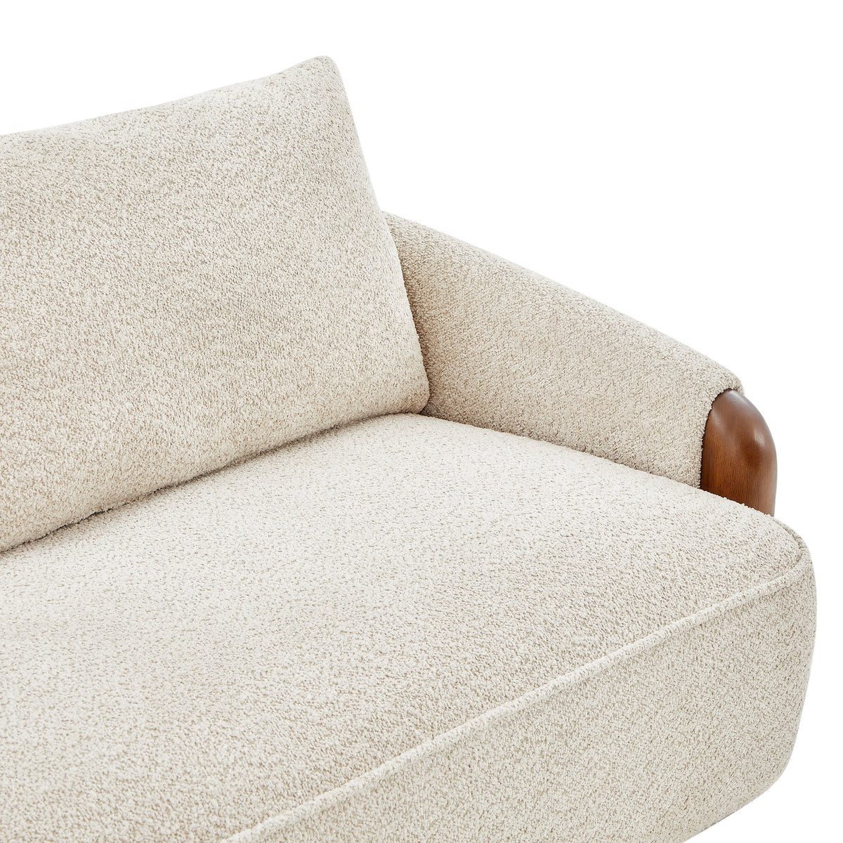 75 Inch Curved Boucle Upholstered Sofa with Solid Wood Frame - White