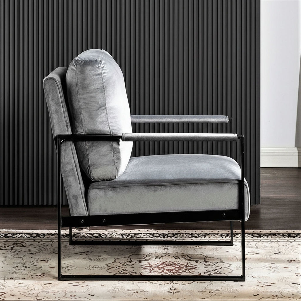 Classic Mid Century Modern Accent Chair with Square Metal Frame - Multiple Colors