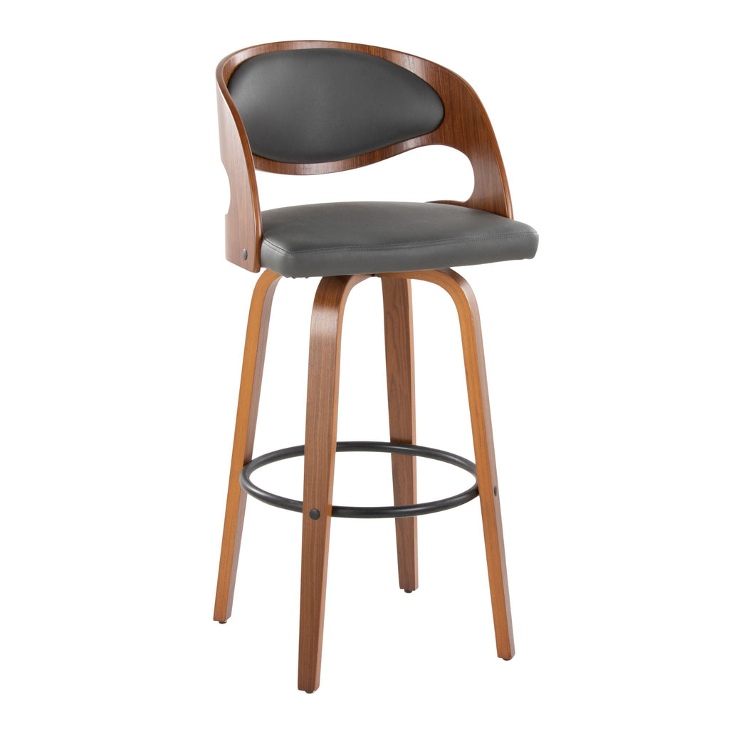 Mid-Century Modern Barstool Set with Swivel Footrest - White or Dark Gray