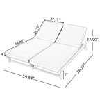 Light Teak Acacia Wood Double Chaise Lounger Set with Adjustable Backrests - Cream