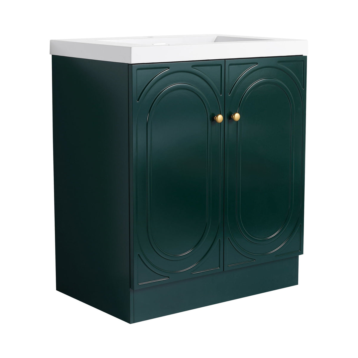Contemporary Freestanding Bathroom Vanity with Resin Sink & Soft-Close Cabinet Doors - White, Dark Green, or Pearl