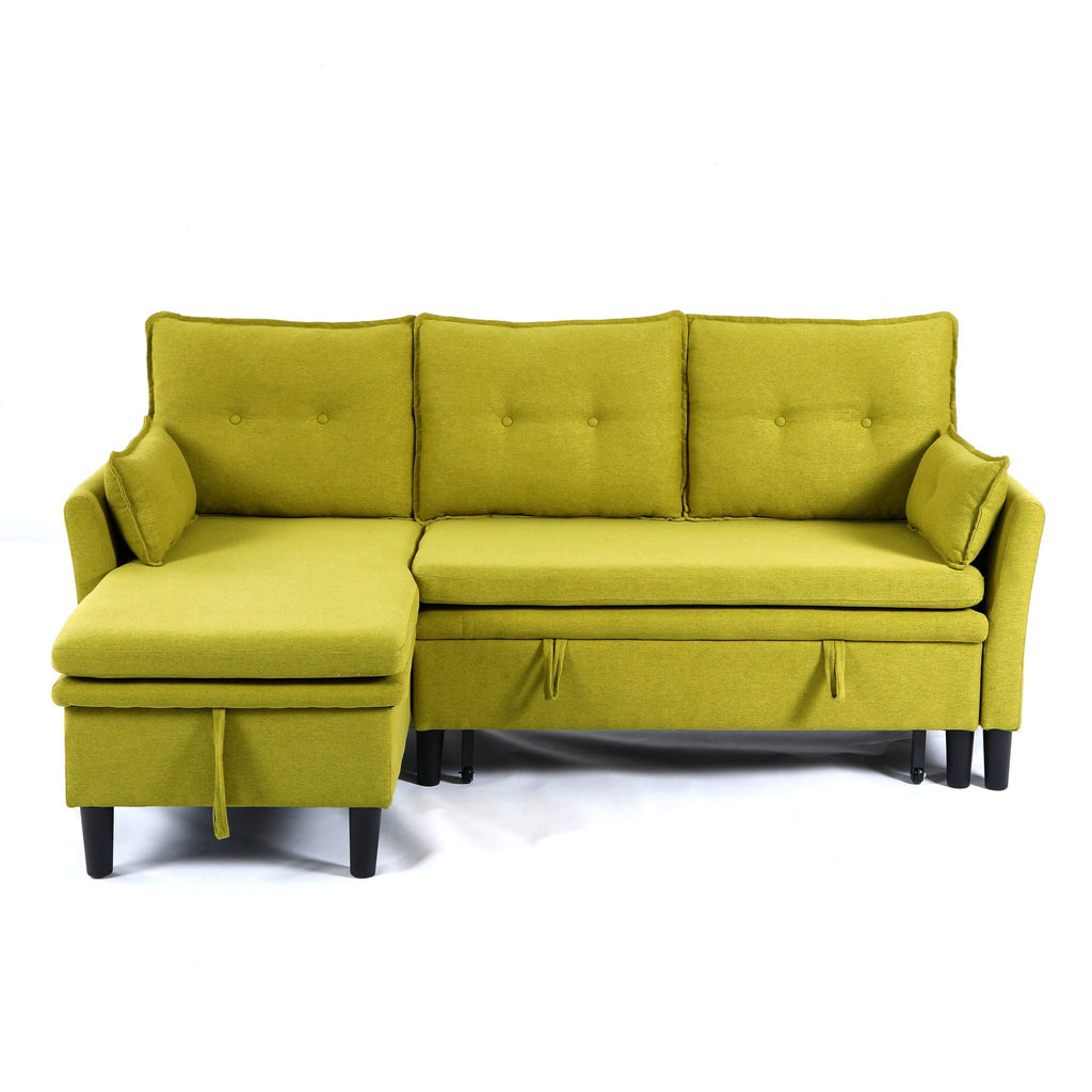 Reversible Chaise Sleeper Sectional Sofa with Storage - Cotton-Linen Upholstery