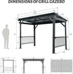 6.5x12FT Hardtop Grill Gazebo with Two Side Shelves - Gray