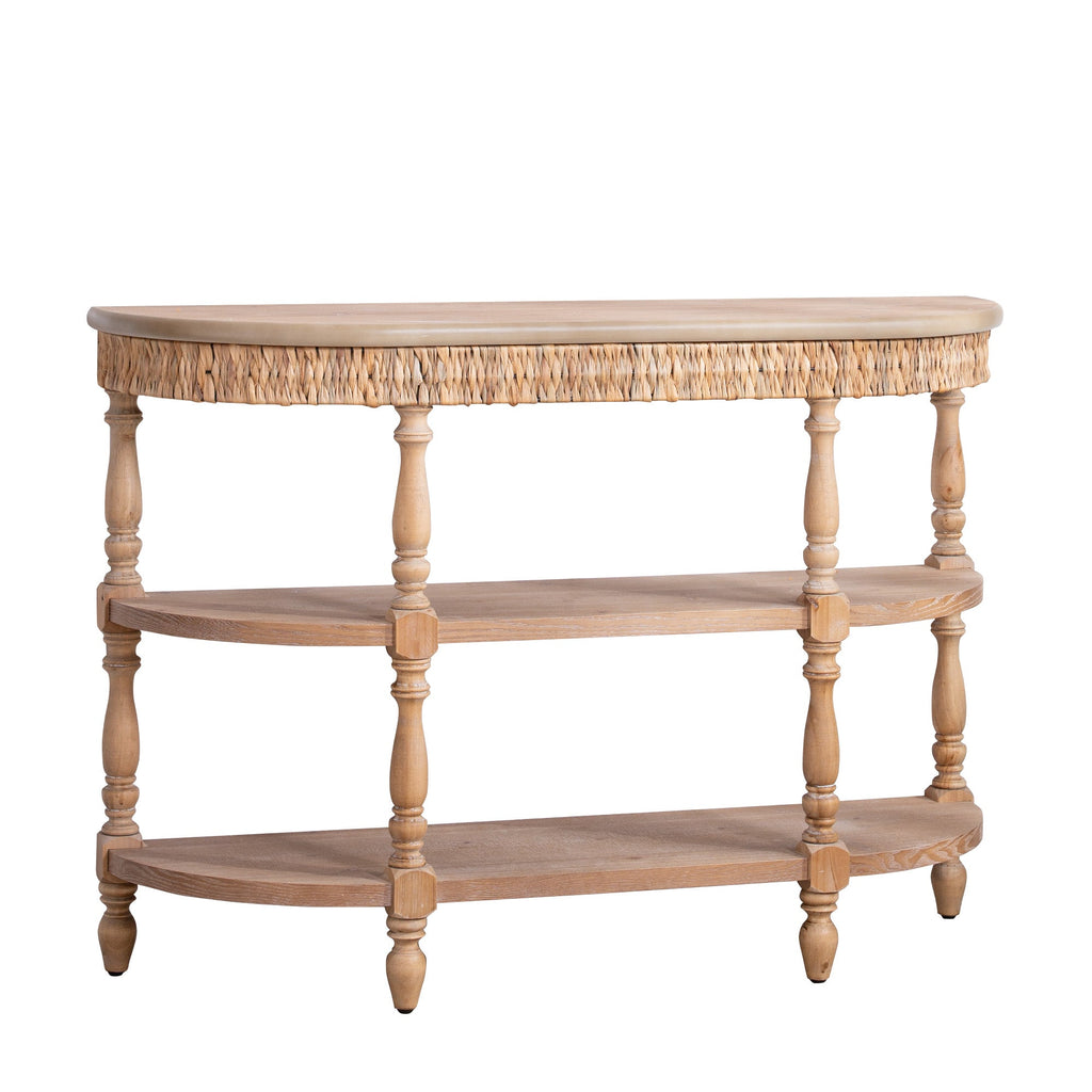 Handcrafted Wood Console Table with Hand-Woven Trim - Natural