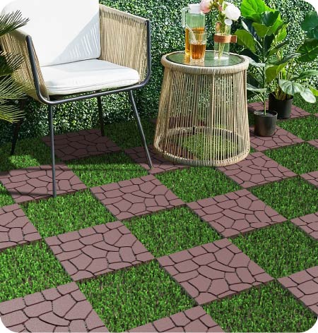 Stone Texture 12" Patio Deck Tiles with Interlocking Design - Set of 44