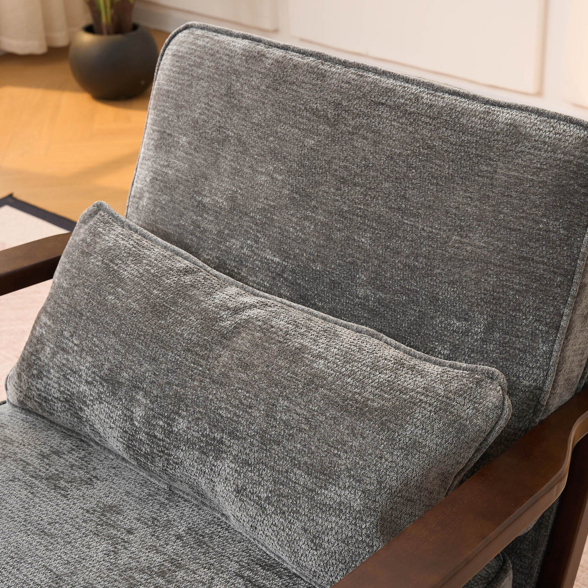 Living Room Chair with Lumbar Pillow and Solid Wood Frame - Dark Gray, Dark Green, Beige