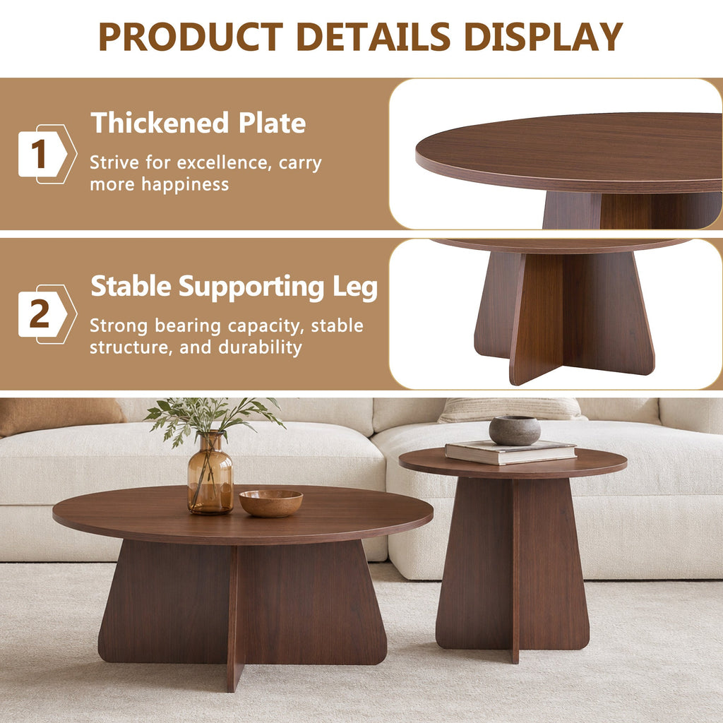 Retro-Style Nesting Coffee Table Set with Space-Saving Design - Walnut or Wood