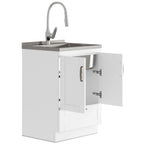 Deluxe Laundry Cabinet with Pull-Out Faucet and Stainless Steel Sink - White