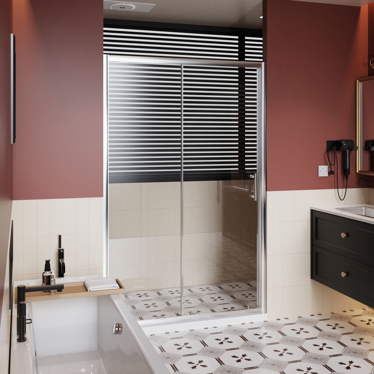 Single Sliding Shower Door with Handle - Chrome, Tempered Glass