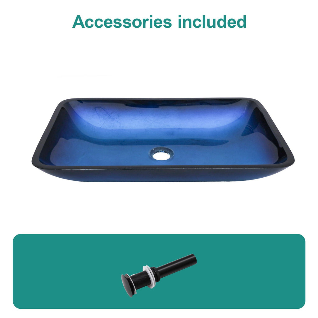 Gradient Tempered Glass Vessel Sink with Pop-Up Drain - Gold or Blue