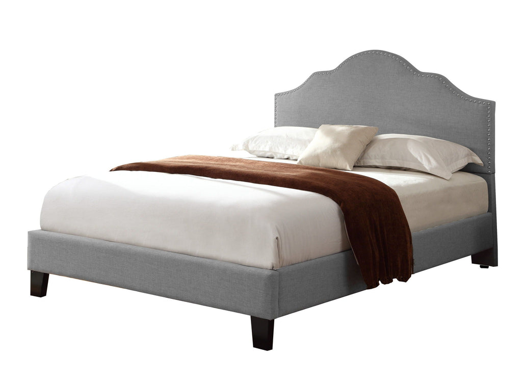 Fabric Upholstered Bed with Padded Headboard – Full or Queen, Gray or Dark Gray
