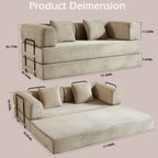 Convertible Sleeper Sofa Bed with Fixed Shape Frame and Cylindrical Pillow - Fabric