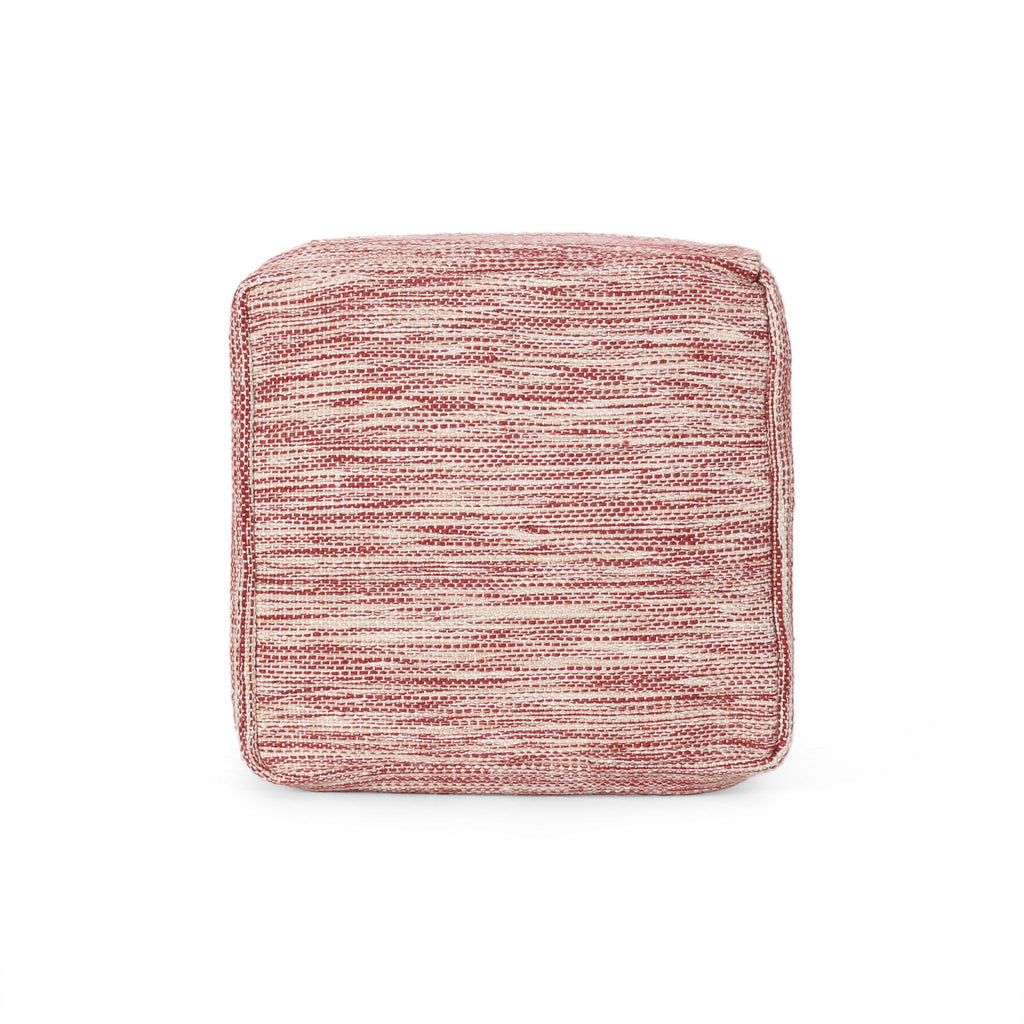 Square Pouf Ottoman with Polystyrene Beads - Red / White
