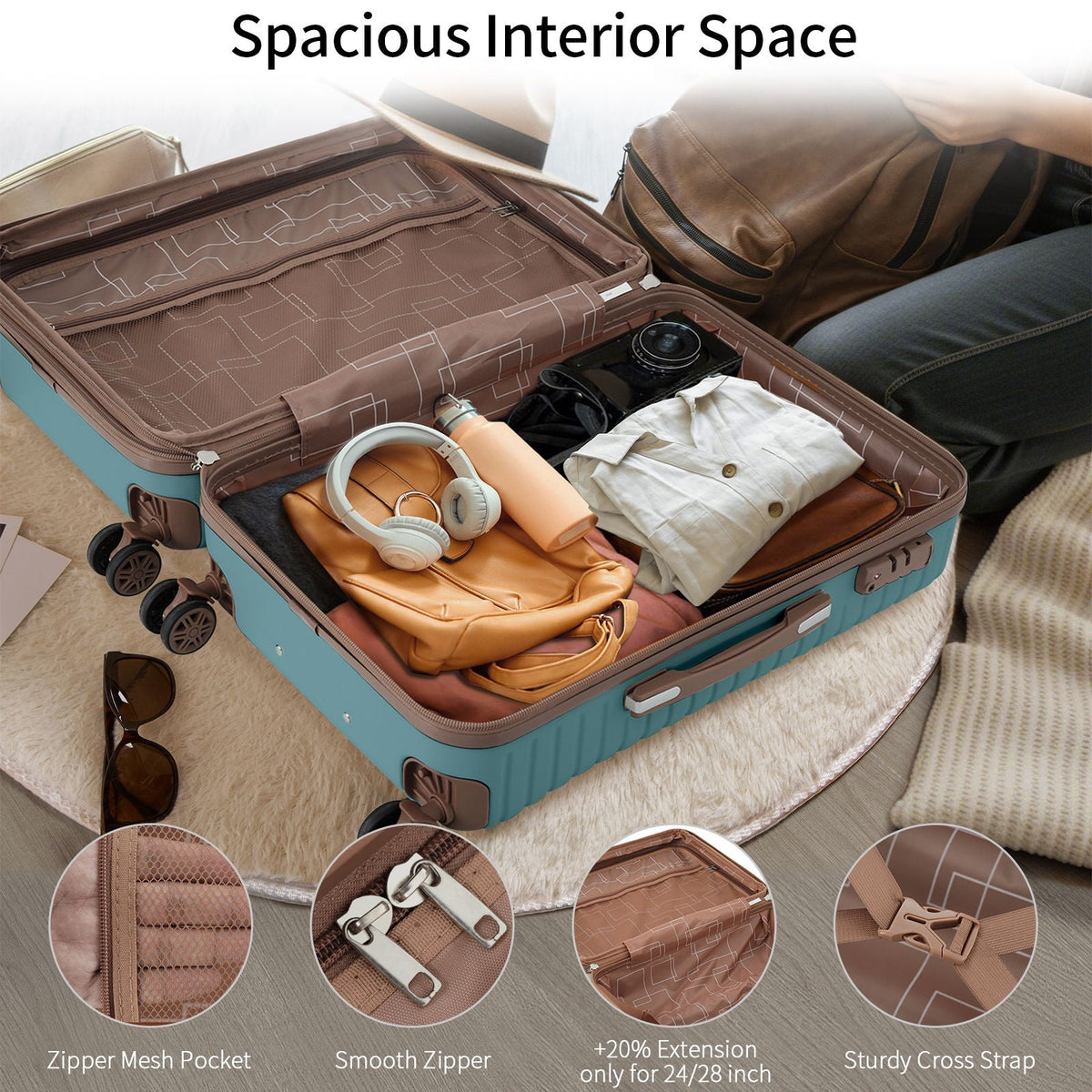 4 Piece Hard Shell Luggage Set with Spinner Wheels - Multiple Colors