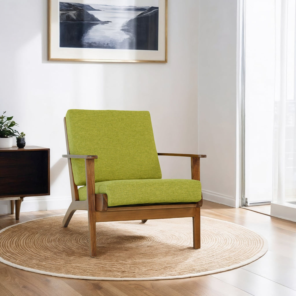 Genuine Lounge Chair with Solid Wood Frame - Beige, Green, Light Blue
