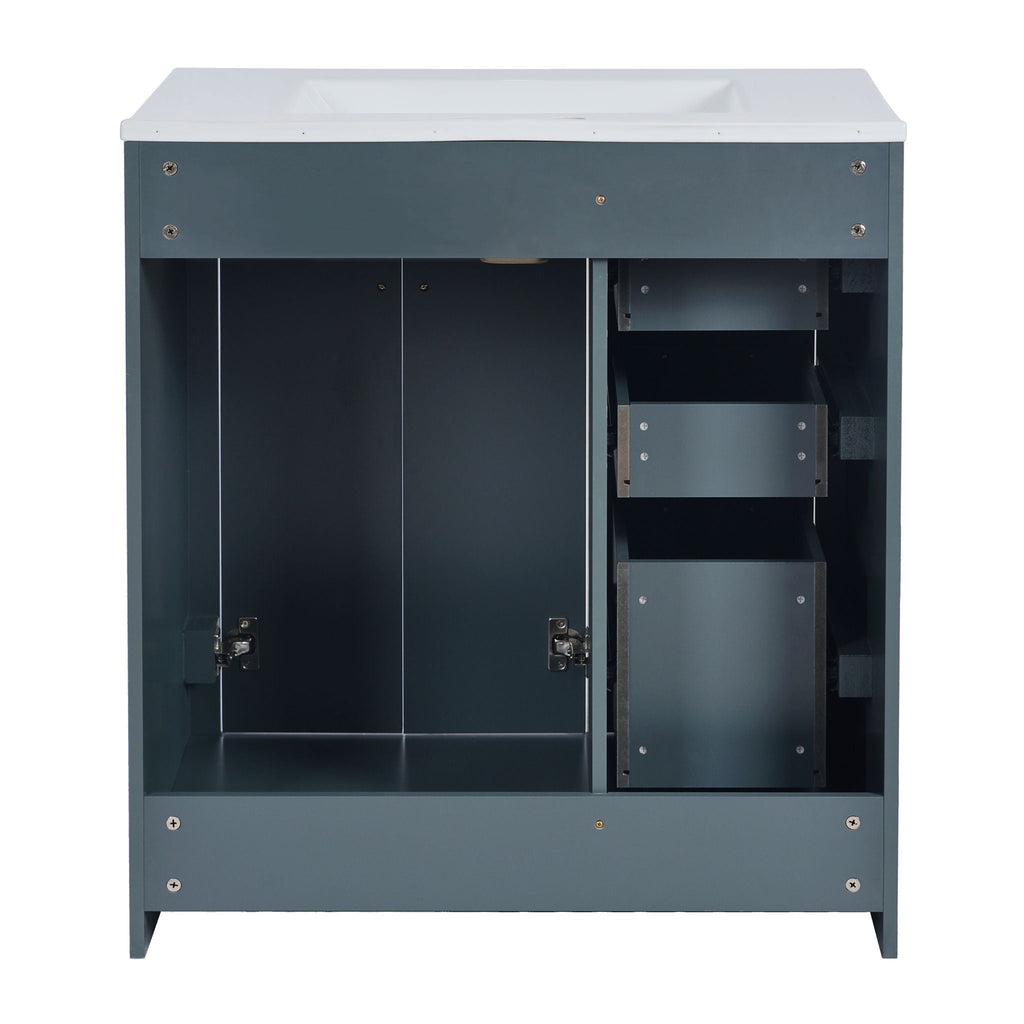 Ceramic Sink Vanity Combo with 3 Drawers and Soft Closing Doors - 30"