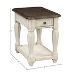 Antique White Chairside Table with Storage - Solid Wood & MDF