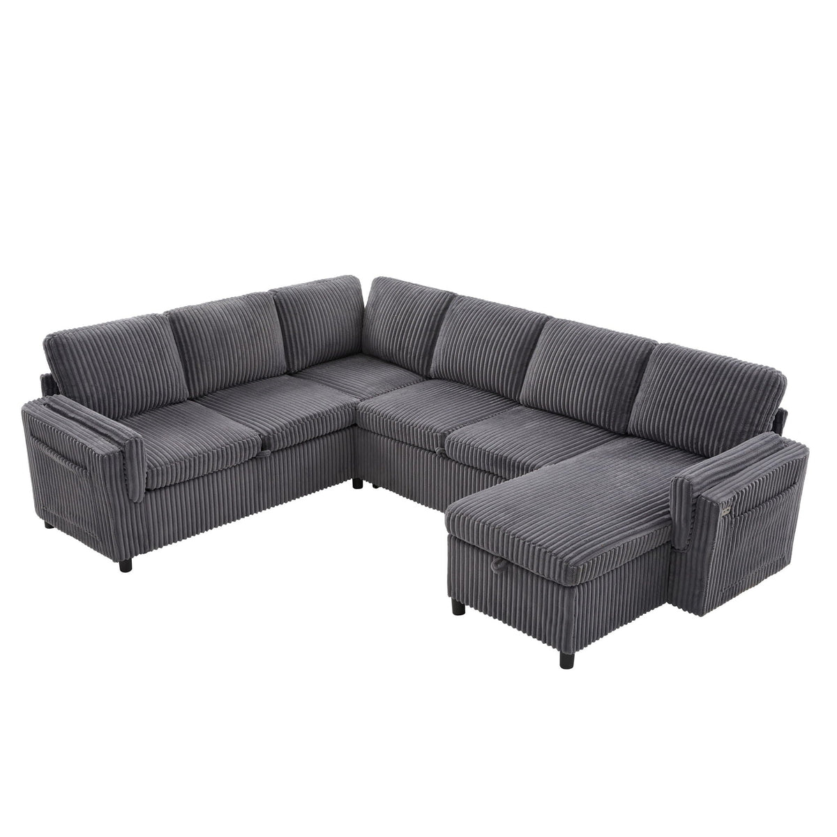 Convertible U-Shaped Sectional Sofa Bed with USB Ports and Storage – Black, Dark Gray, Blue