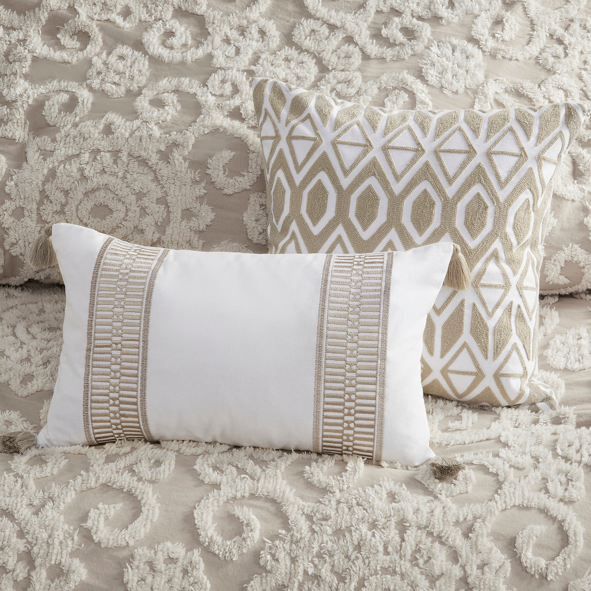 Taupe Cotton Comforter Mini Set with Tufted Chenille Embroidery - King
