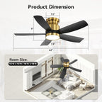 Flush Mount Ceiling Fan with LED Light and Remote Control - White or Black