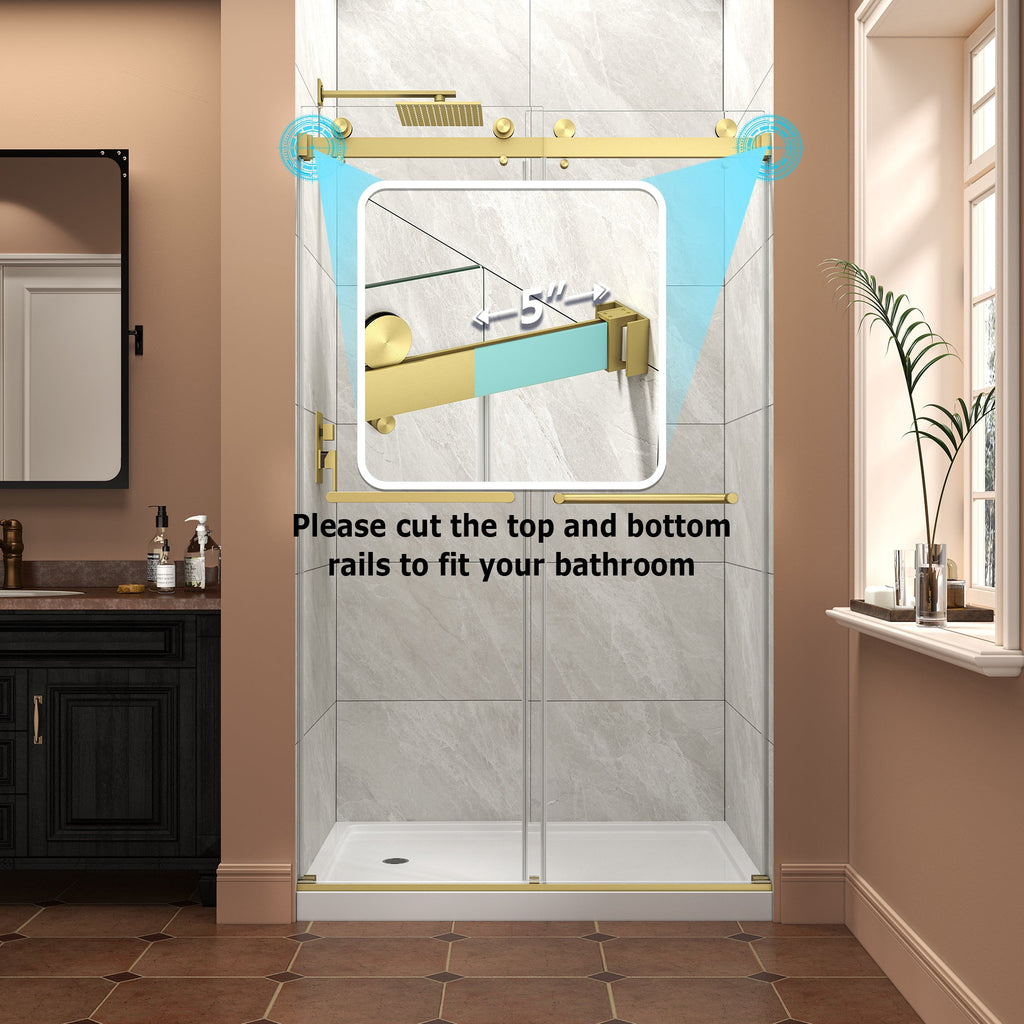 Frameless Shower Door with Tempered Glass - Brushed Gold