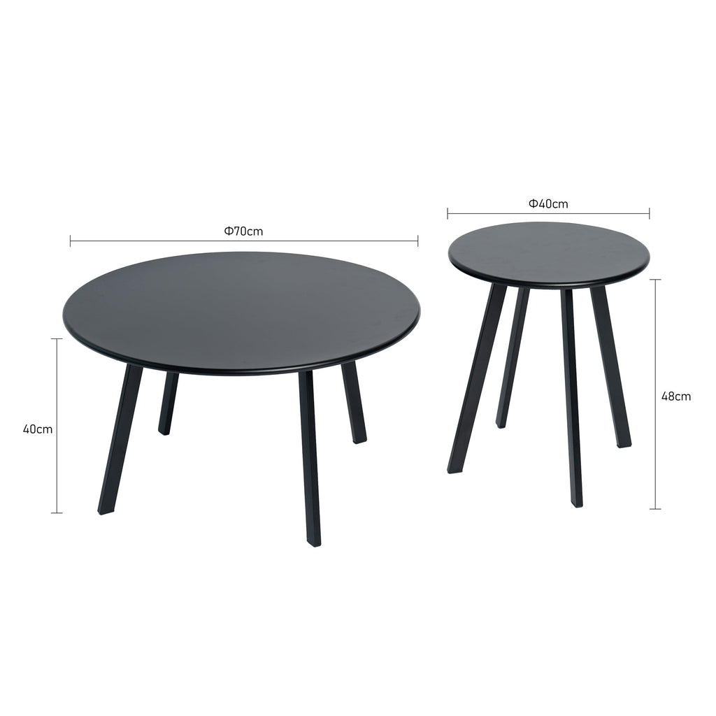 Modern 2-Piece Round Nesting Coffee Table Set with Weather-Resistant Iron - Black