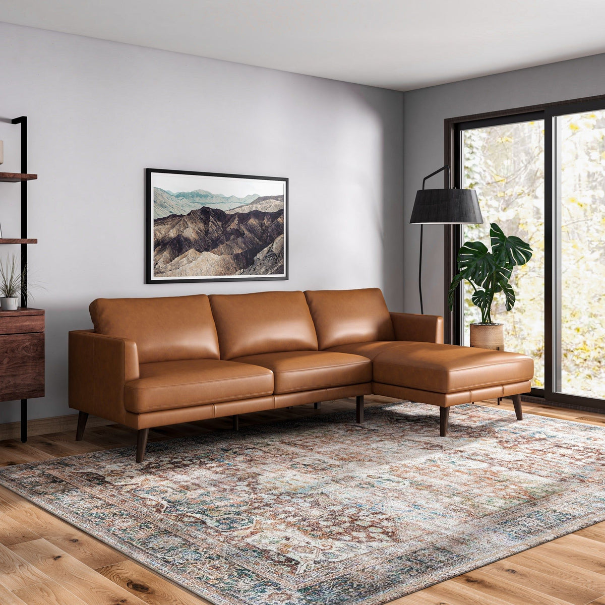 Light Brown L-Shaped Sectional Sofa with Solid Eucalyptus Wood Frame