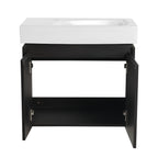 Modern Bathroom Vanity with Ceramic Basin and Storage Cabinet - Light Brown, Black, or White