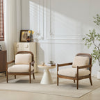 Mid-Century Modern Accent Chairs with Solid Wood & Rattan Back - Set of 2