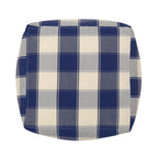 Checkered Square Pouf Ottoman and Floor Cushion with Polystyrene Bead Fill - Ivory / Navy