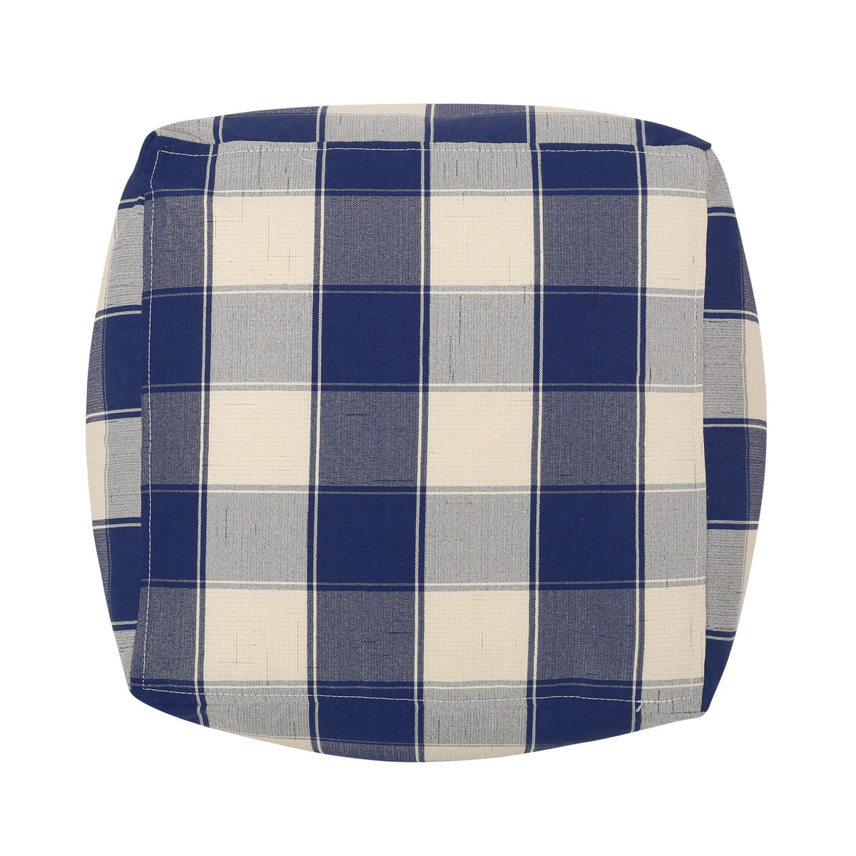 Checkered Square Pouf Ottoman and Floor Cushion with Polystyrene Bead Fill - Ivory / Navy