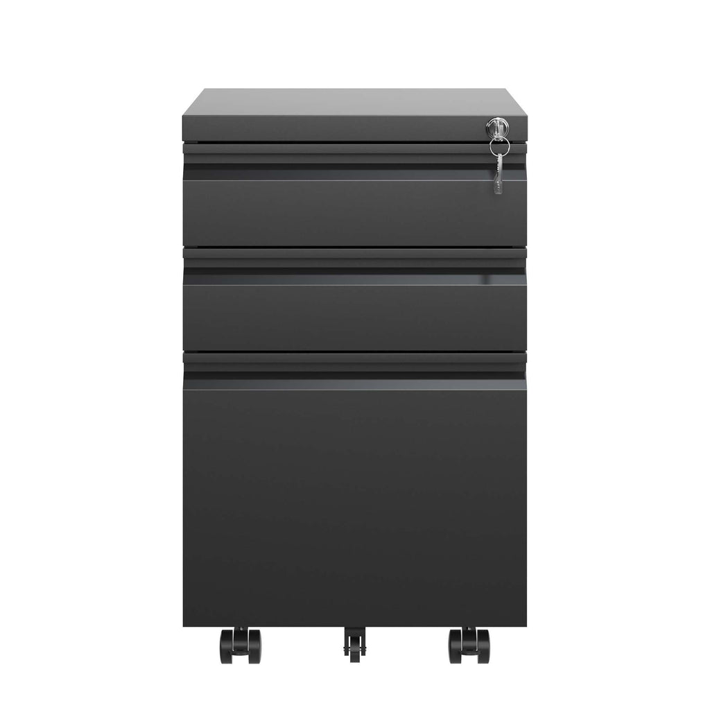 Metal Drawer Mobile File Cabinet with Lock for Secure Organization - White or Black