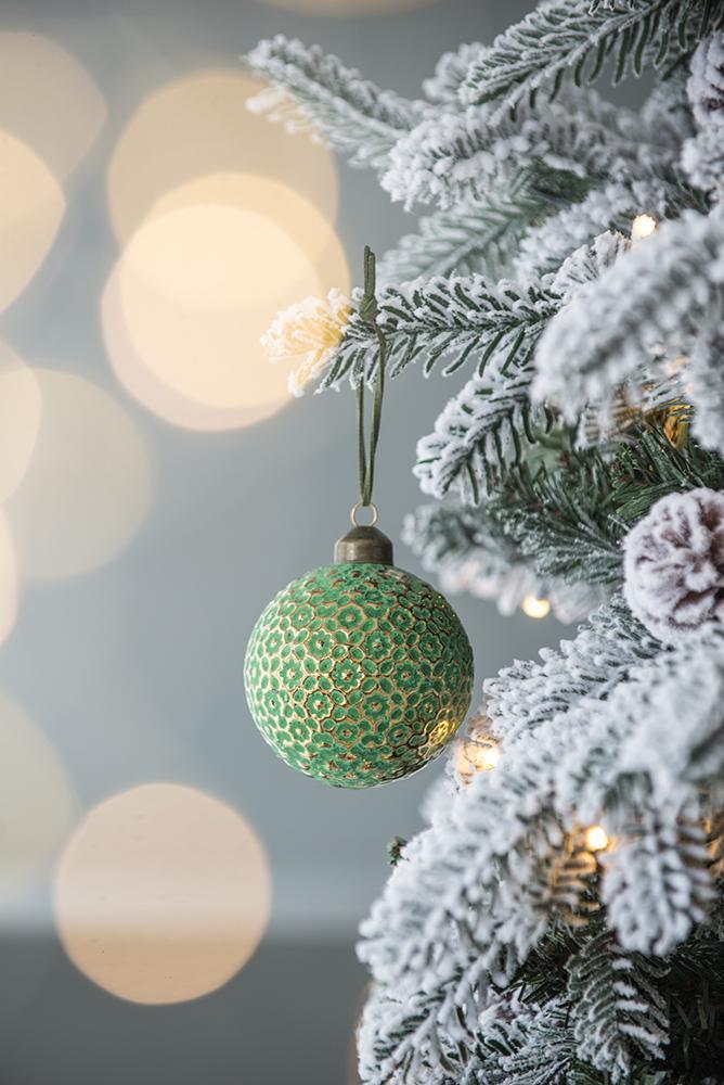 Green Glass Christmas Ball Ornaments with Elegant Finish - Set of 12