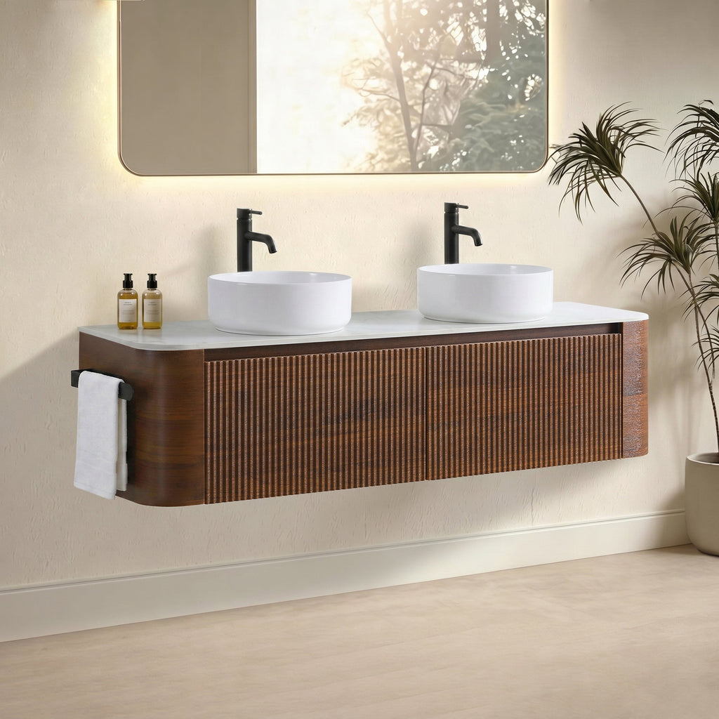 Erba 60 Inch Bathroom Vanity with Sink - Fluted Design - Walnut, White