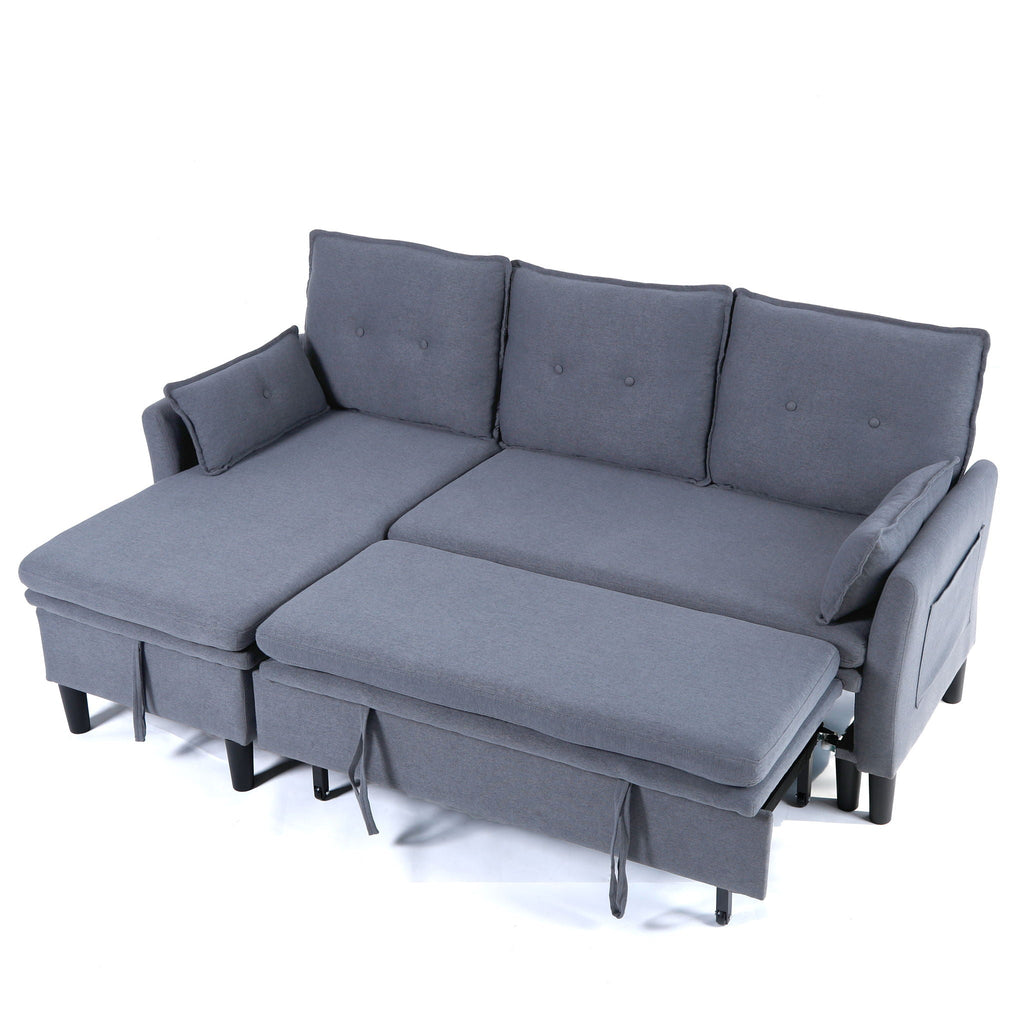 Reversible Chaise Sleeper Sectional Sofa with Storage - Cotton-Linen Upholstery