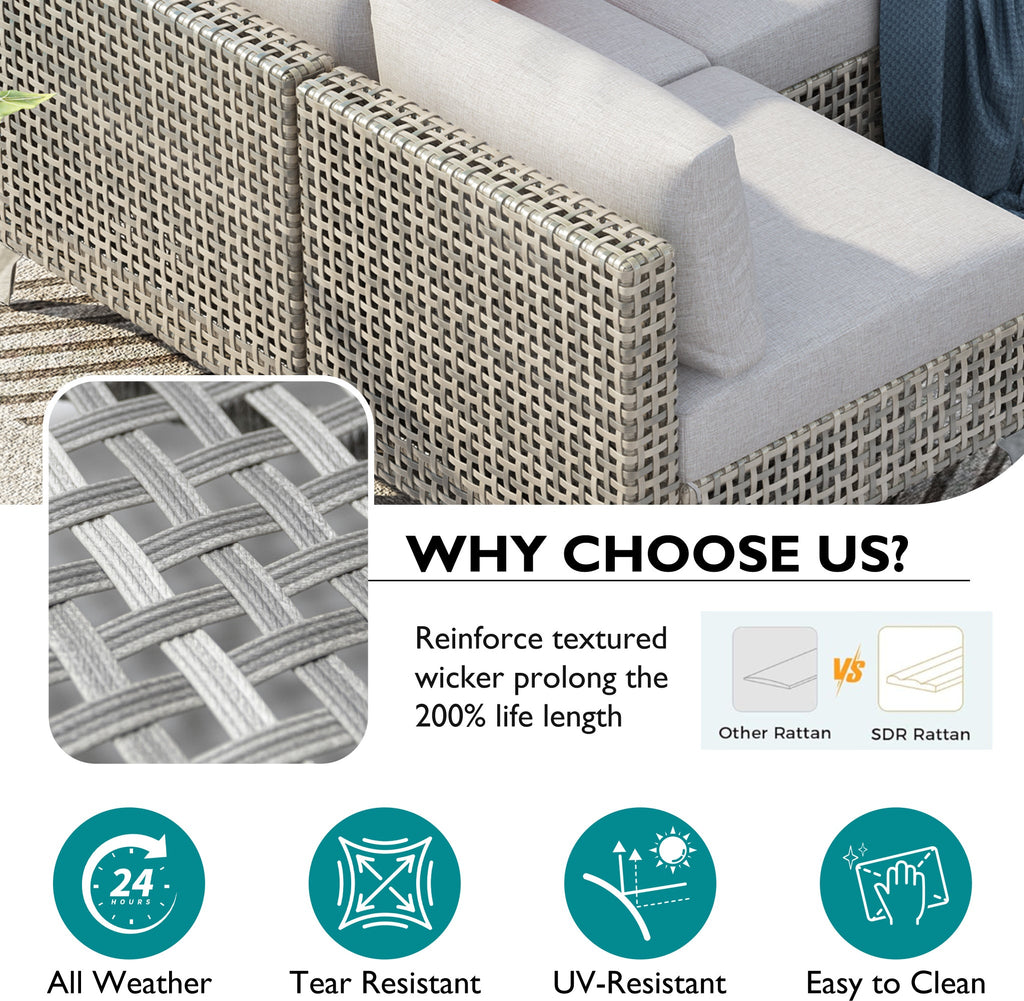 7-Piece Wicker Patio Furniture Set with Water-Resistant Cushions - Neutral
